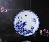 花開富貴青花10寸圓盤
