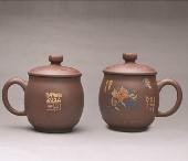 紫砂牡丹杯（泥繪）